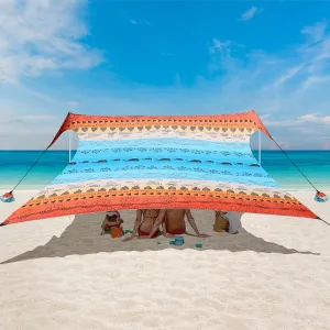 Beach Tent, Beach Canopy Sun Shade Sail UPF 50 , Portable 10×10 FT Camping Sun Shelter with Sandbags, Poles, Ground Pegs and Anti-Wind Ropes for Outdoor, Backyard, Picnics, Sport, Fishing