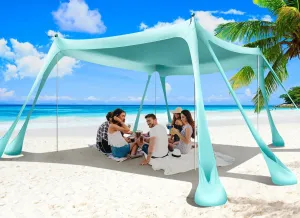 Beach Tent Canopy Pop Up Shade 10x10ft Sun Shelter Portable Family UPF50  with 8 Sandbags-2 Sand Shovel-4 Aluminum Poles-Ground Pegs-Carrying Bag for Outdoor Camping Fishing Backyard Picnic