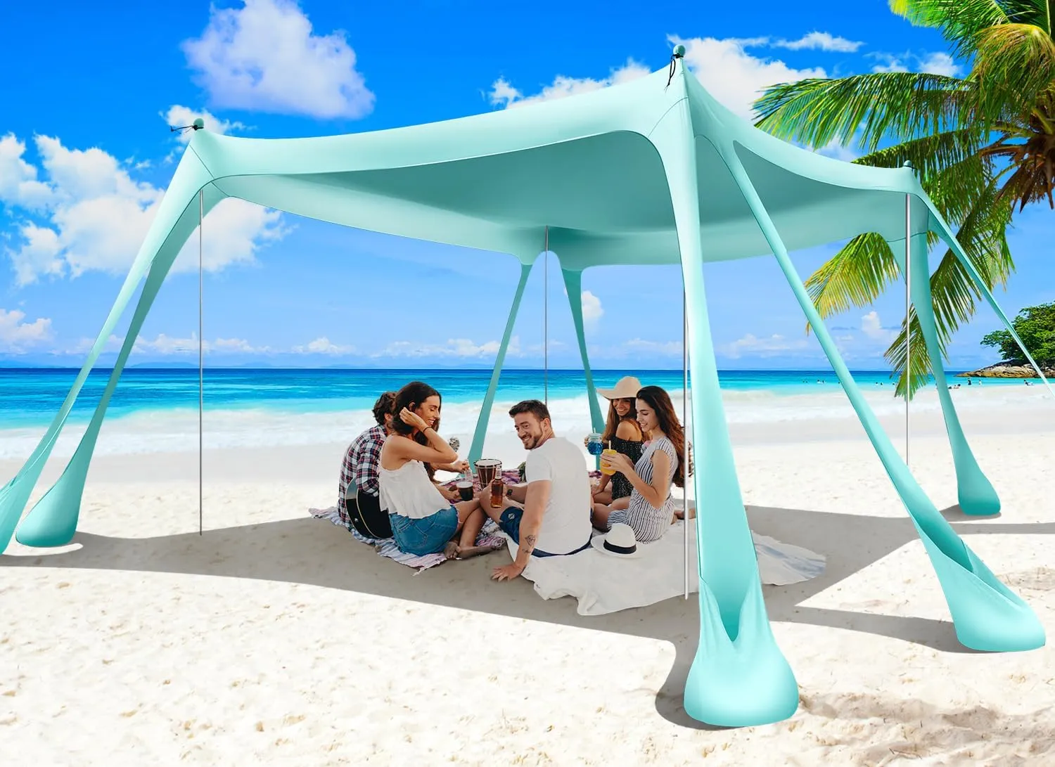 Beach Tent Canopy Pop Up Shade 10x10ft Sun Shelter Portable Family UPF50  with 8 Sandbags-2 Sand Shovel-4 Aluminum Poles-Ground Pegs-Carrying Bag for Outdoor Camping Fishing Backyard Picnic
