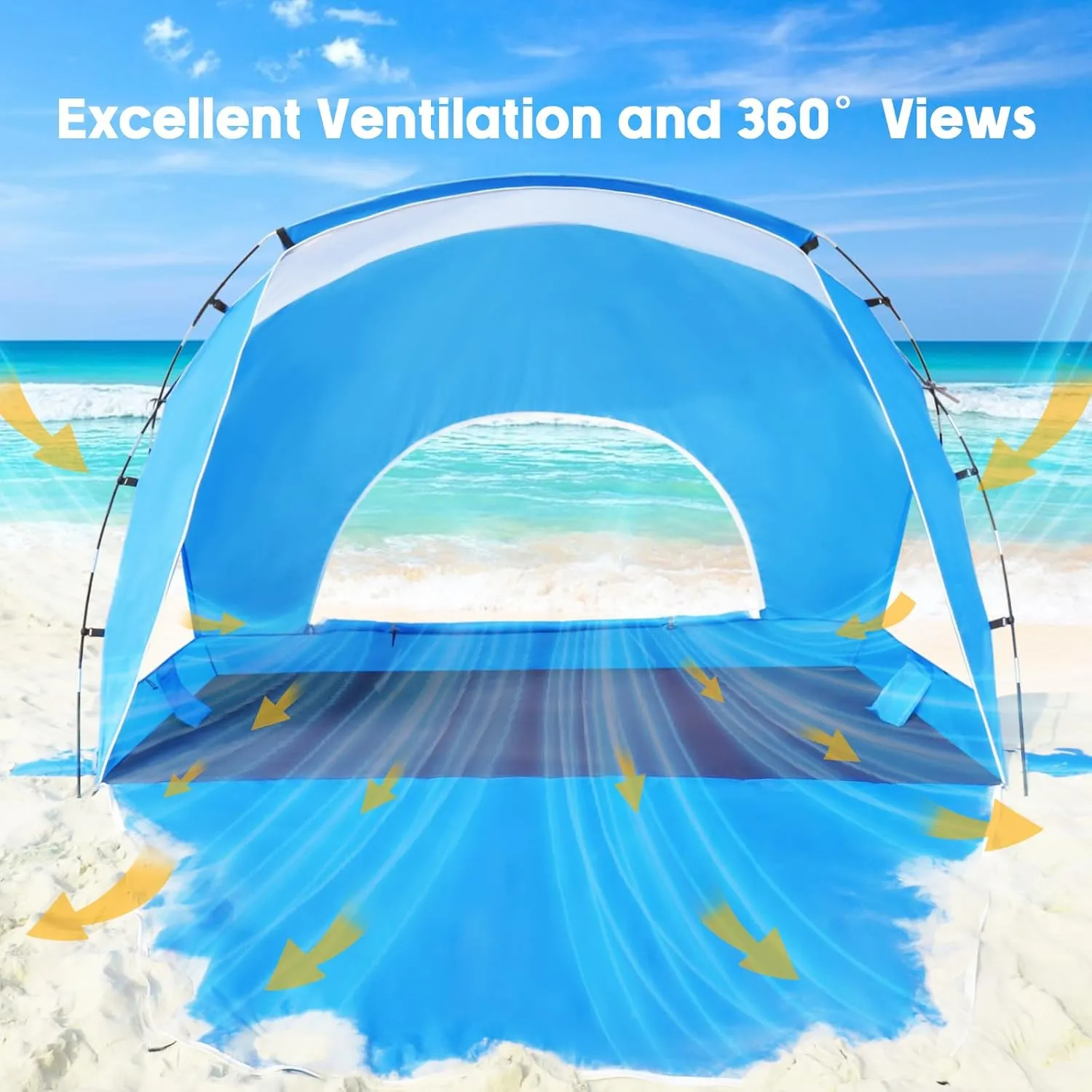 Beach Tent, Portable Sun Shelter for 2/3/4/6-8 Person with UPF 50  UV Protection, Easy Setup Waterproof Beach Shade Canopy Cabana for Family Outdoor and Picnics, Fishing with Carrying Bag