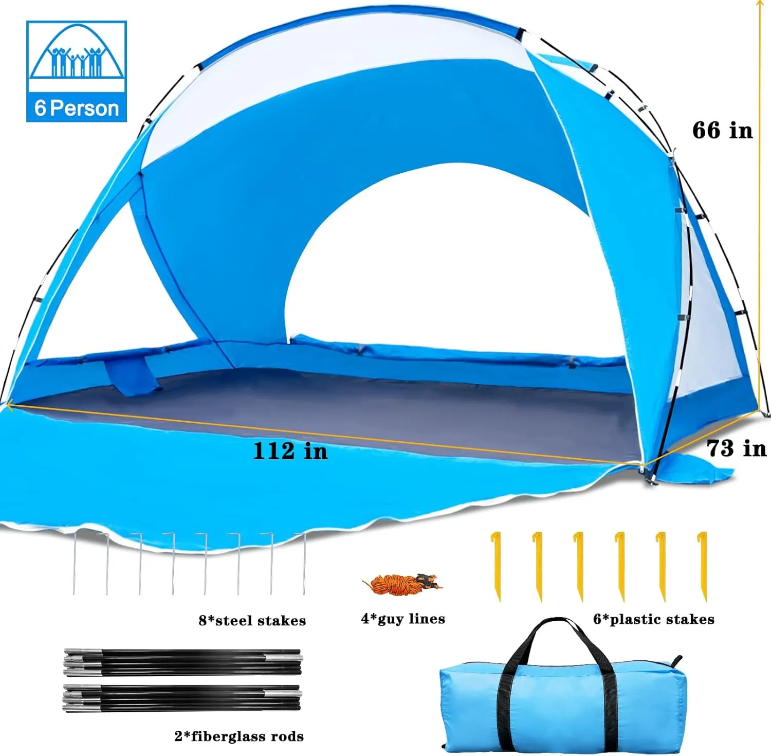 Beach Tent, Portable Sun Shelter for 2/3/4/6-8 Person with UPF 50  UV Protection, Easy Setup Waterproof Beach Shade Canopy Cabana for Family Outdoor and Picnics, Fishing with Carrying Bag