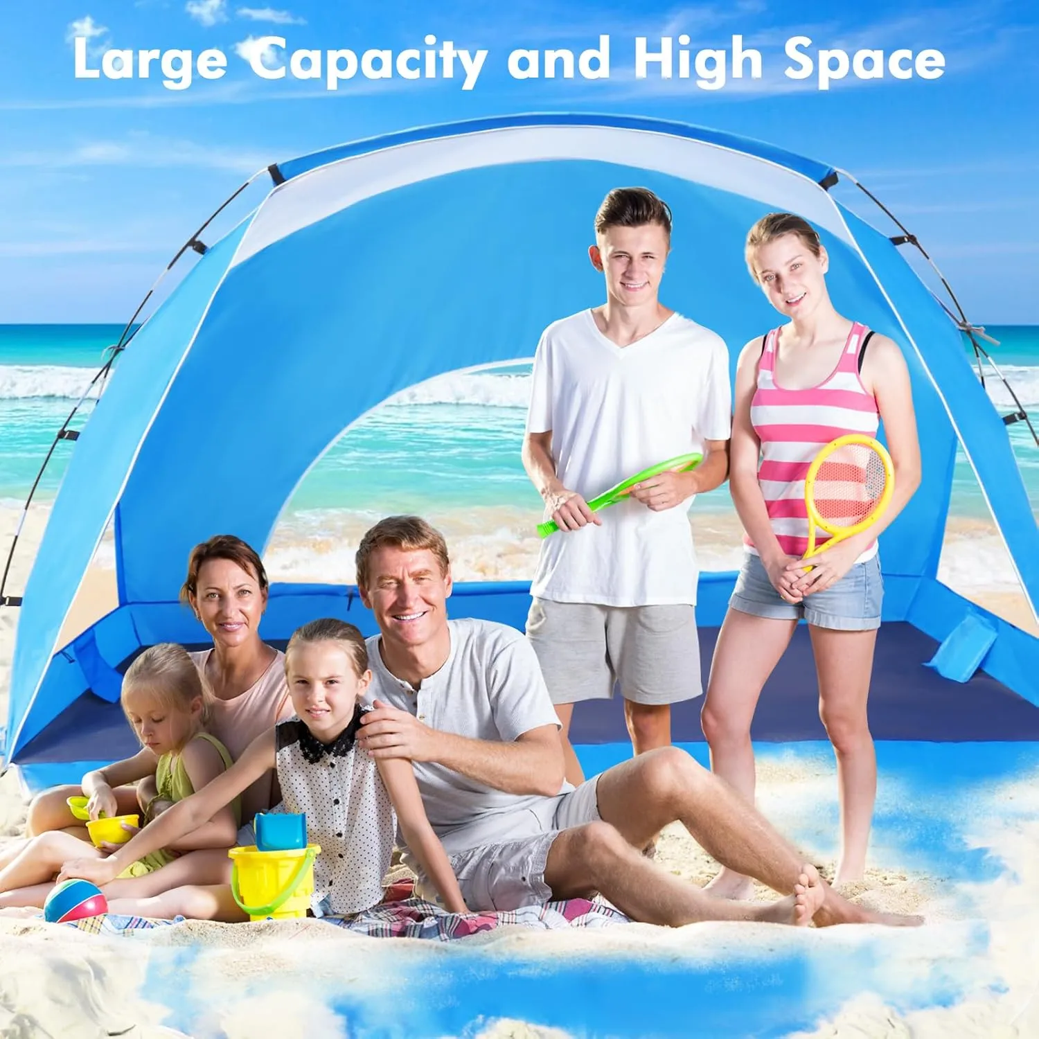 Beach Tent, Portable Sun Shelter for 2/3/4/6-8 Person with UPF 50  UV Protection, Easy Setup Waterproof Beach Shade Canopy Cabana for Family Outdoor and Picnics, Fishing with Carrying Bag