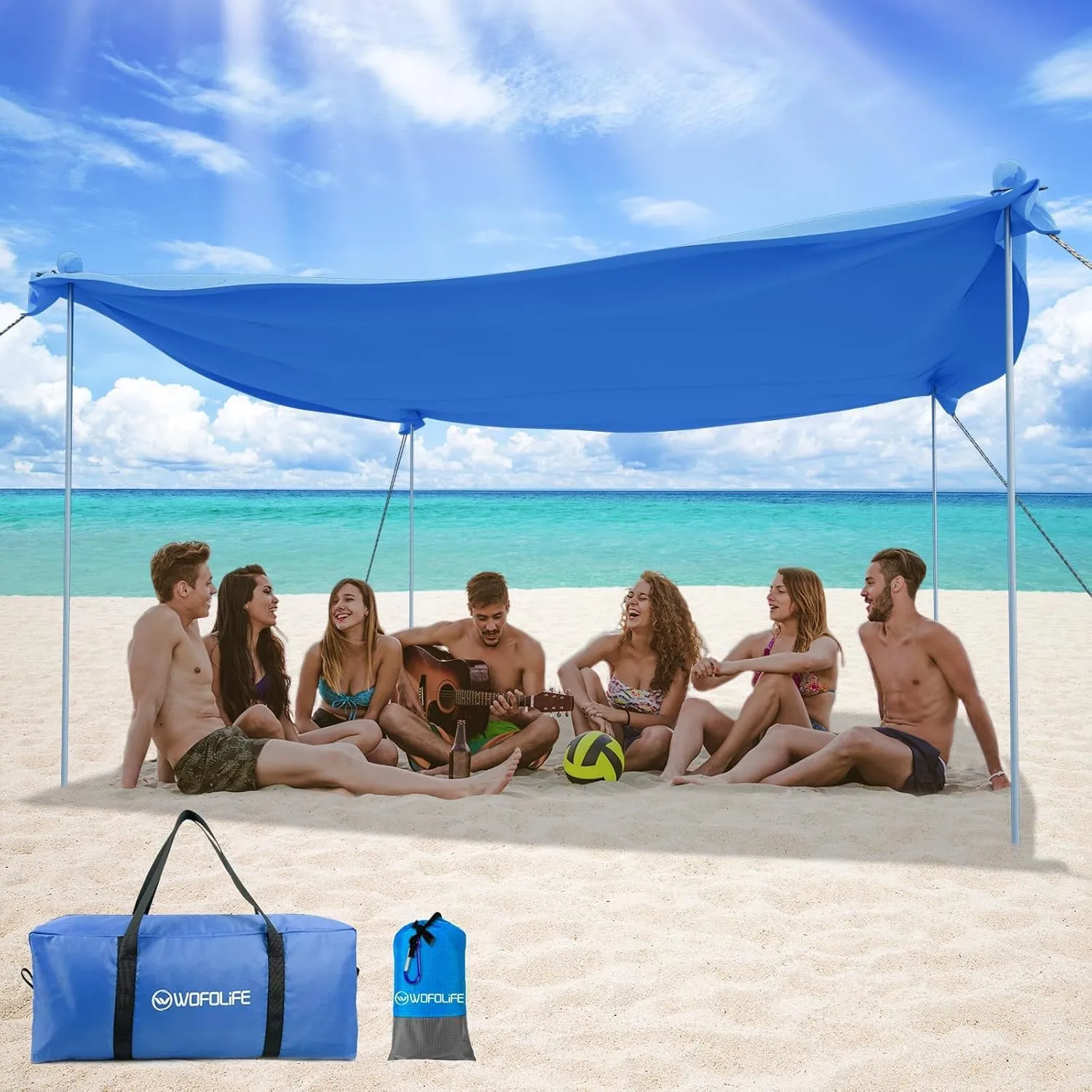 Beach Tent Sun Shelter Sunshade 10x10ft with Beach Blanket Waterproof Sandproof for 6-8 Adults, UPF50  Protection, Easy Setup, Portable Outdoor Beach Canopy for Beach Picnic Camping Fishing