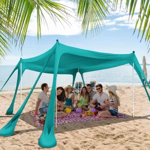 Beach Tent Sun Shelter with 8 Sandbags 10x10ft, Portable Cool Cabana Beach Tent Upf50  UV Protection, Beach Shade Canopy with 4 Stability Poles