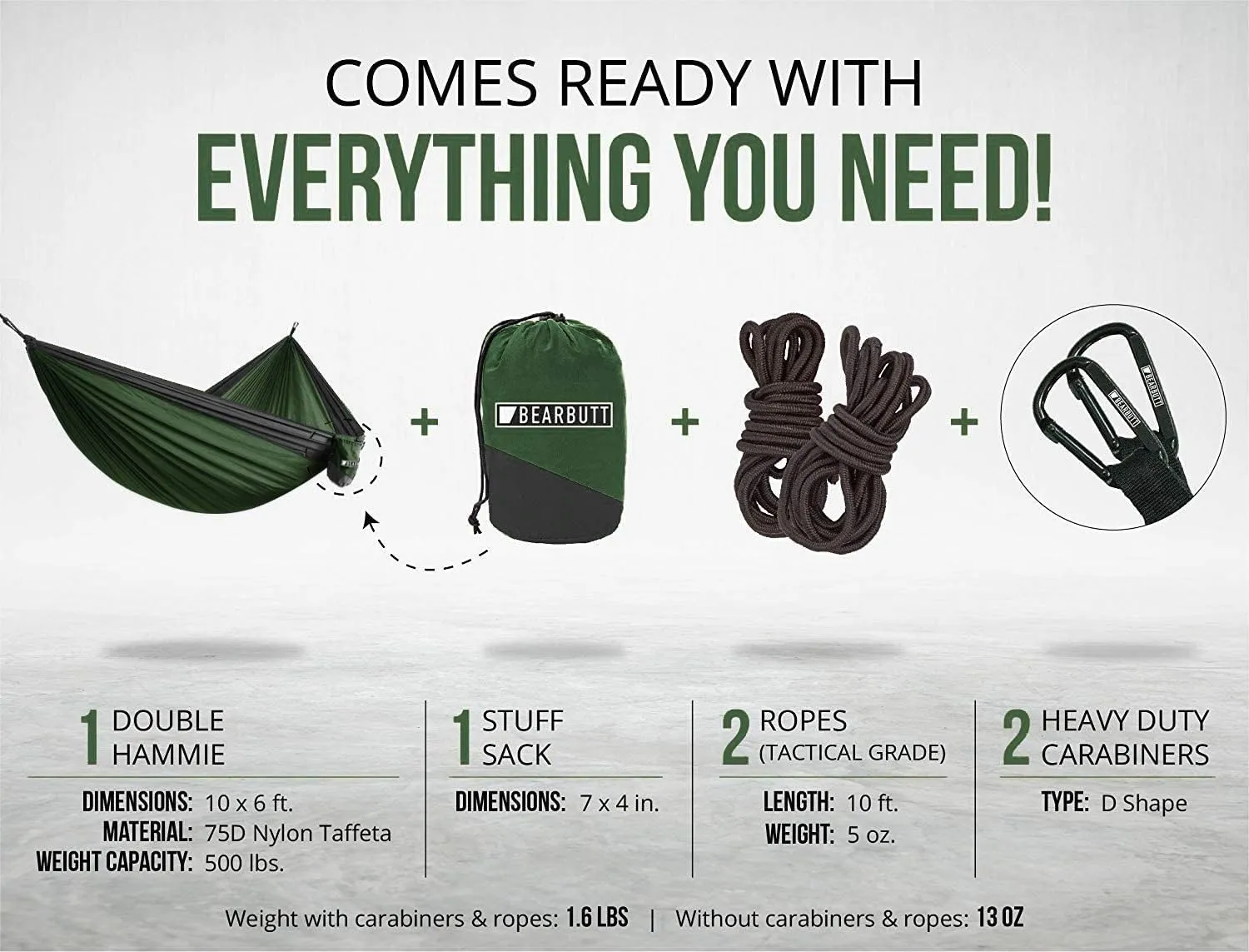 Bear Butt 2 Person Portable Hammock - Backpacking to Camping - Double Hammock for Travel & Outdoor