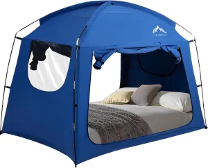 Bed Tent for Indoor Portable Light Reducing Full Size Canopy Tents Breathable Lightweight Private Space for Bed(Blue)