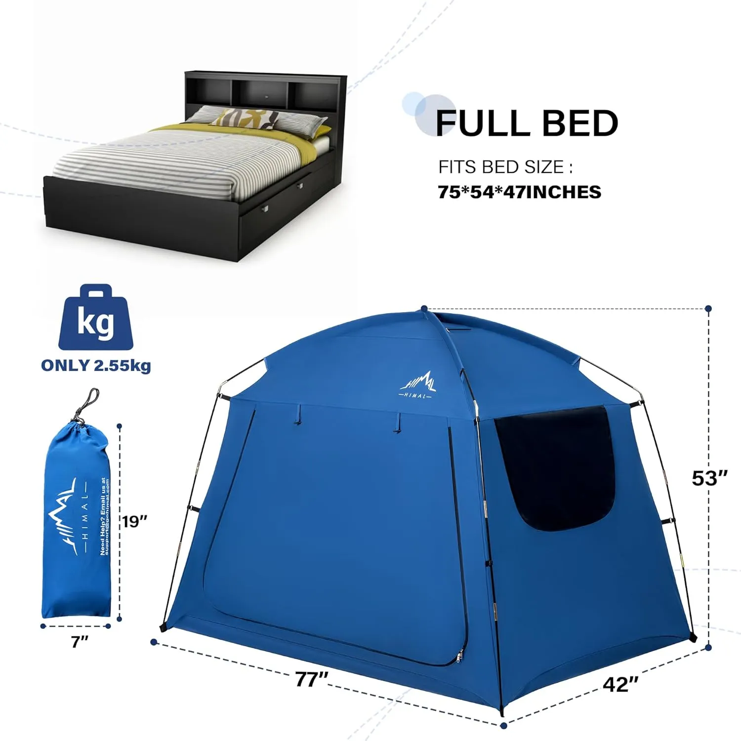 Bed Tent for Indoor Portable Light Reducing Full Size Canopy Tents Breathable Lightweight Private Space for Bed(Blue)