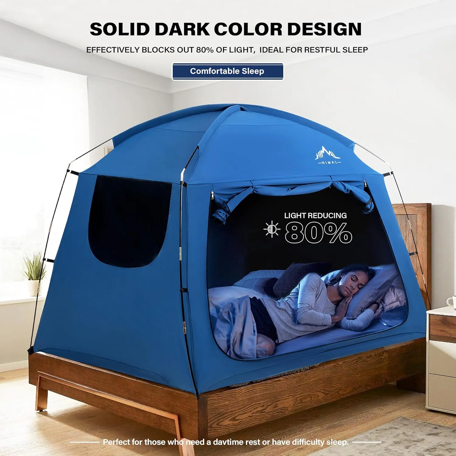 Bed Tent for Indoor Portable Light Reducing Full Size Canopy Tents Breathable Lightweight Private Space for Bed(Blue)