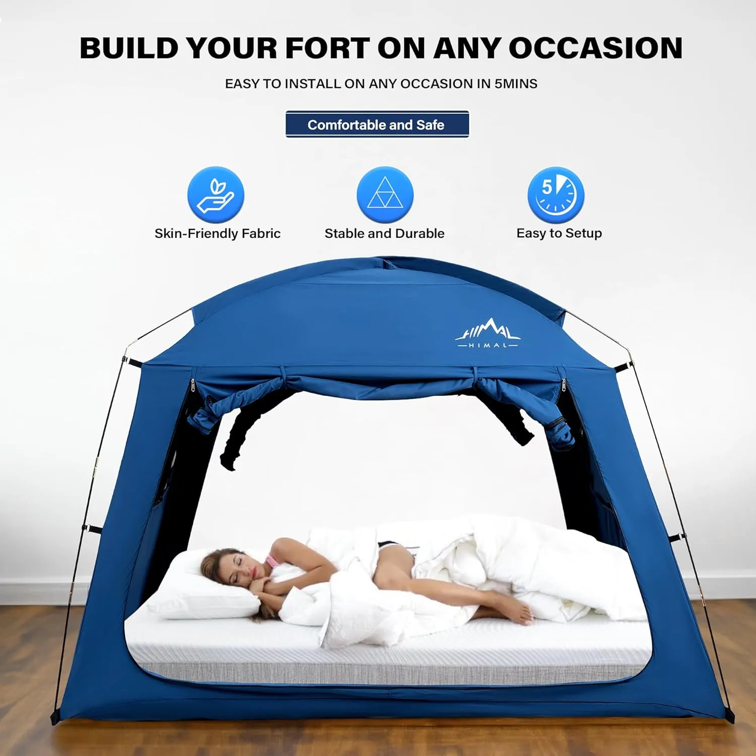 Bed Tent for Indoor Portable Light Reducing Full Size Canopy Tents Breathable Lightweight Private Space for Bed(Blue)