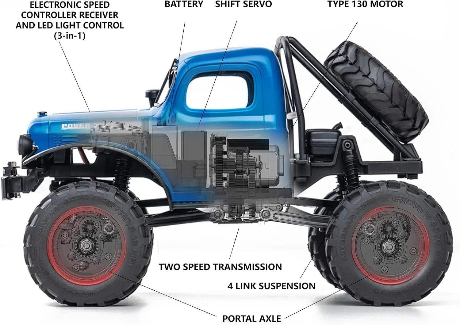 BEEZRC FMS RC Crwaler 1/24 Scale FCX24 Power Wagon RTR 4WD 2.4GHz 3CH Offroad RC Car Model Vehicle Hobby Grade Remote Control Car(Blue)