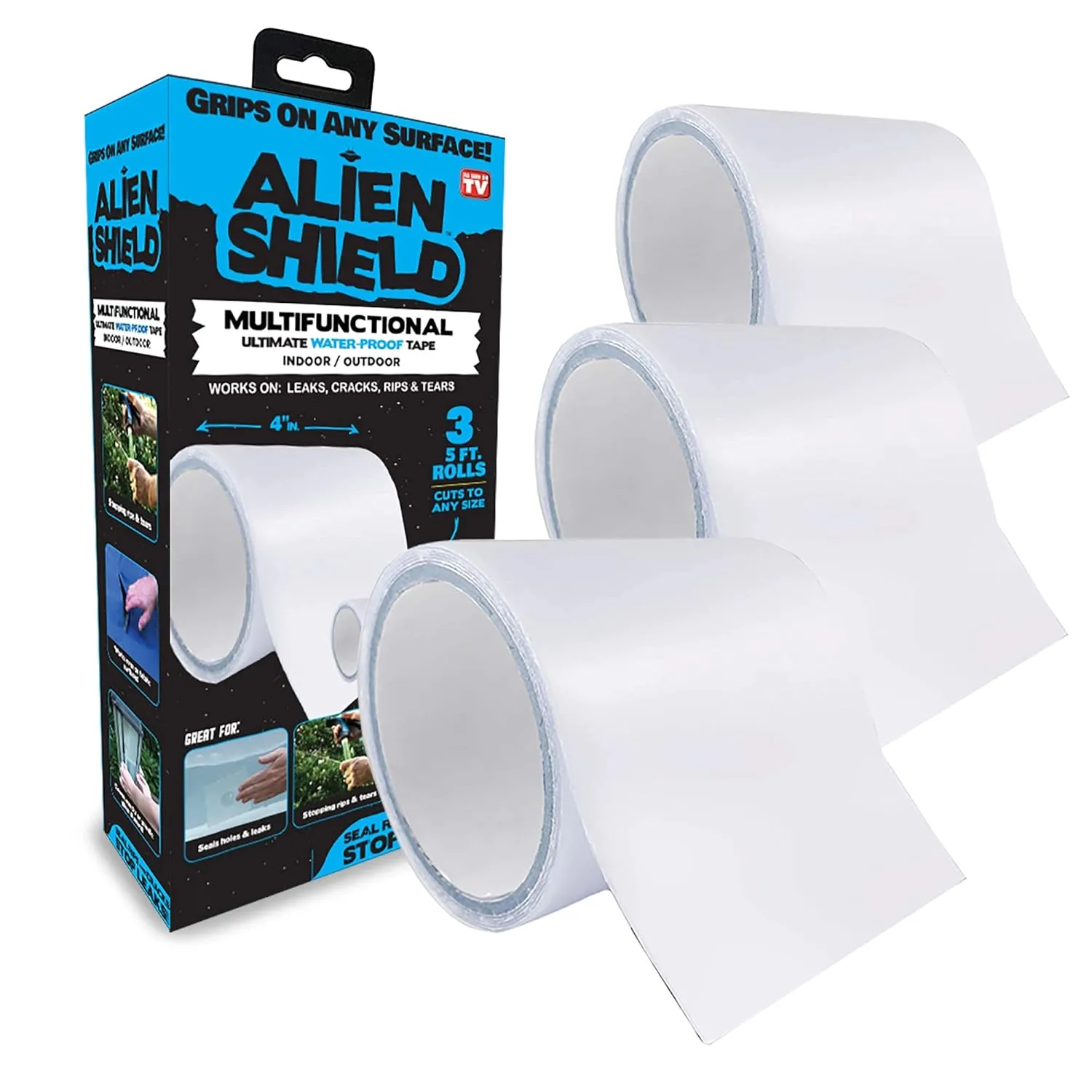 Bell Howell Alien Shield Transparent Sealing Tape Waterproof Repair Tape Adhesive Strips Patch Tape to Repair Tears, Cracks, and Leaks, 3 Rolls Total 15 Feet Rolls x 4” Width As Seen On TV