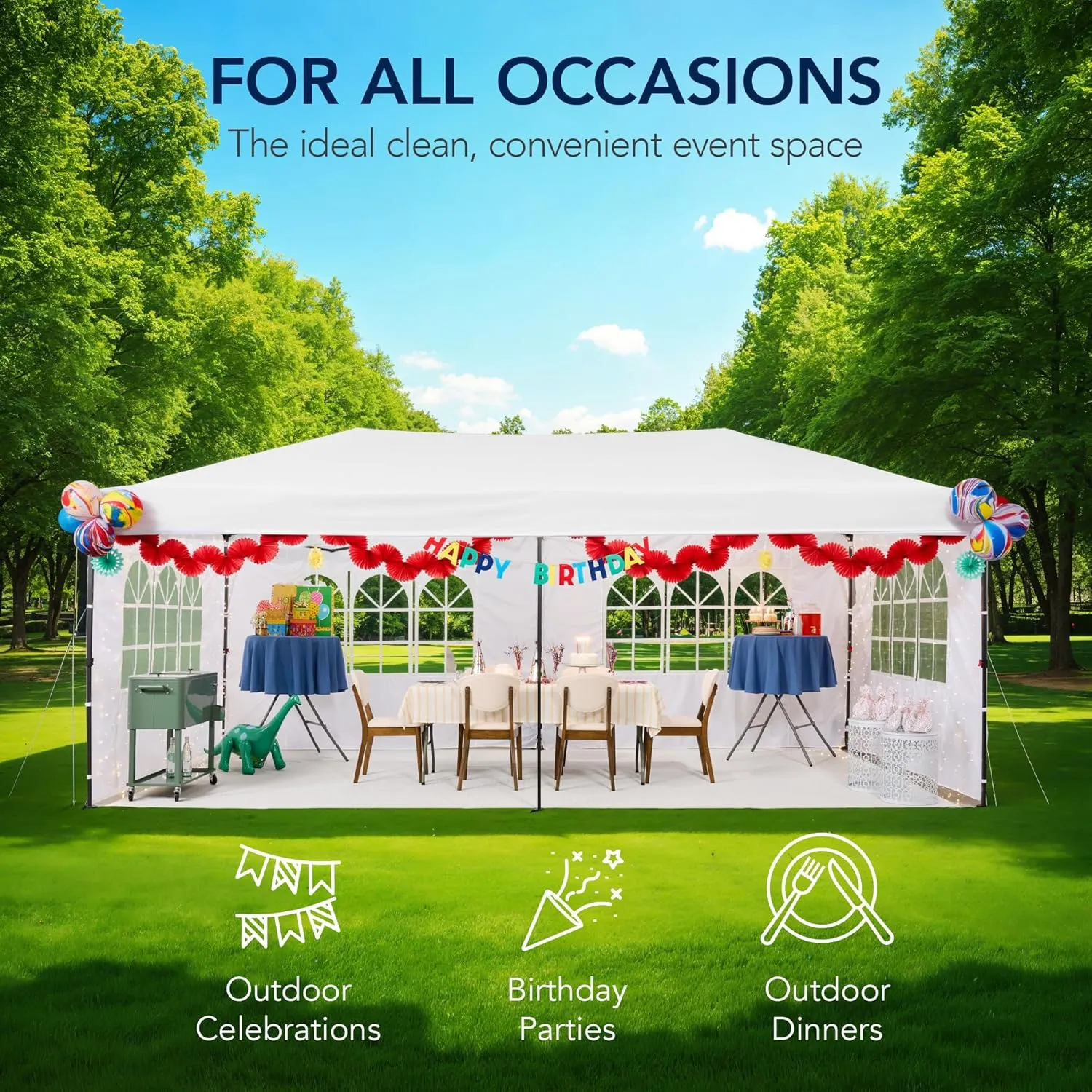 Best Choice Products 10x20 Party Tent, Heavy Duty Waterproof Large Outdoor Event Easy Pop Up Canopy Shelter w/Sidewalls, 1-Button Setup, Wheeled Case, Weight Bags - White