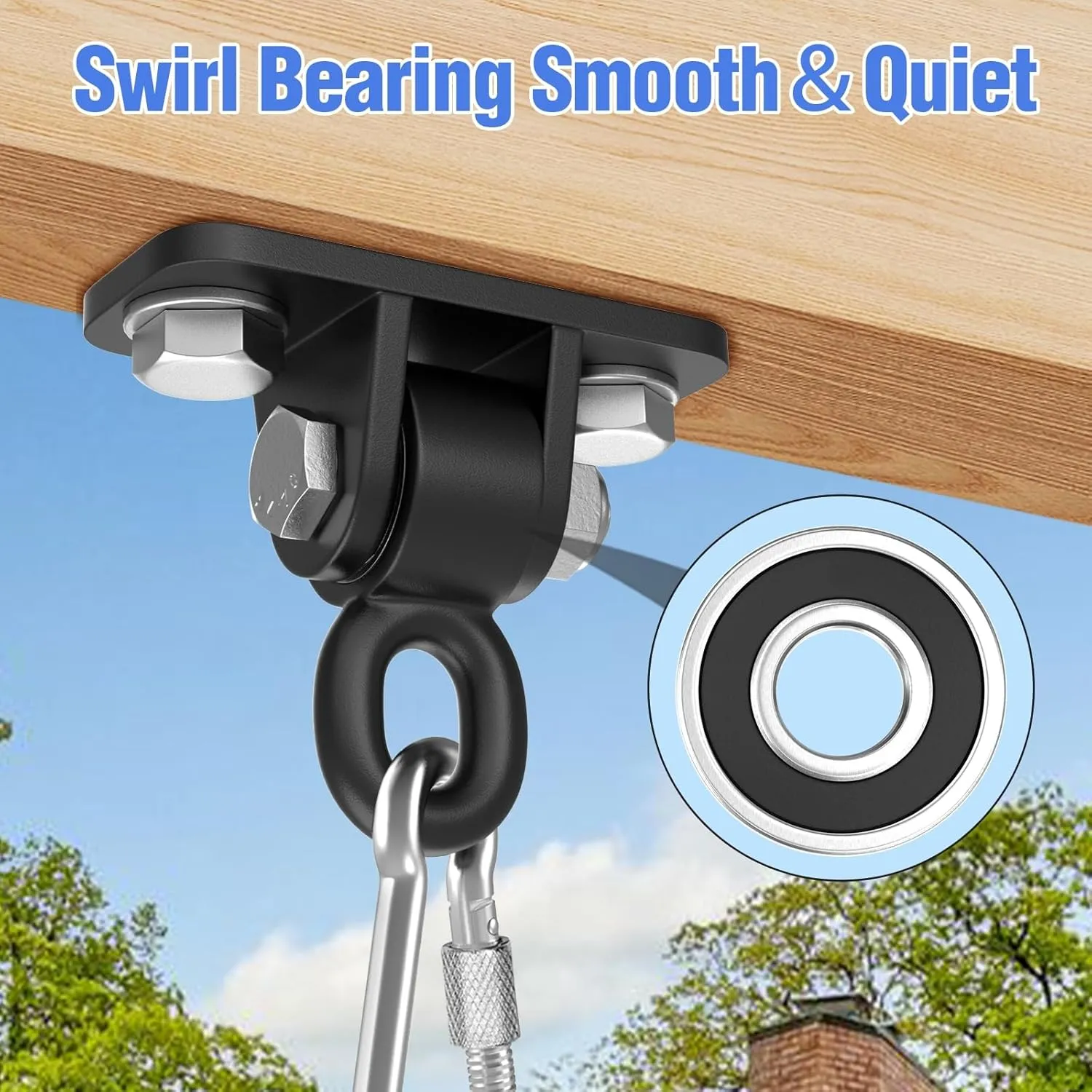BETOOLL Swing Hangers with Bearing, Heavy Duty Porch Swing Hanging Kit for Outdoor Playground Tree Indoor Ceiling Mount Hardware Brackets Hooks for Yoga Hammock Punching Bag Accessories 2PCS Black