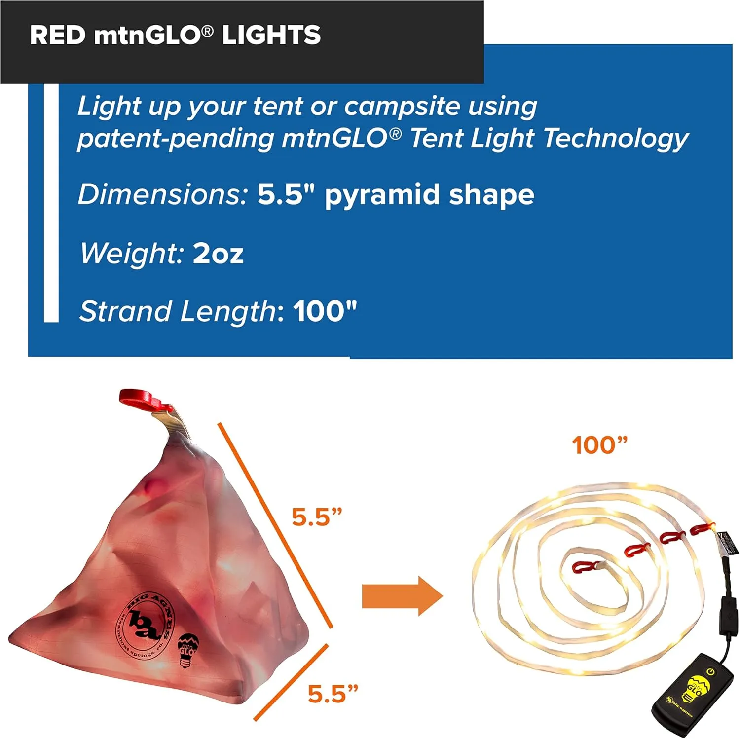 Big Agnes mtnGLO LED Tent & Camping Lights, Red, One Size