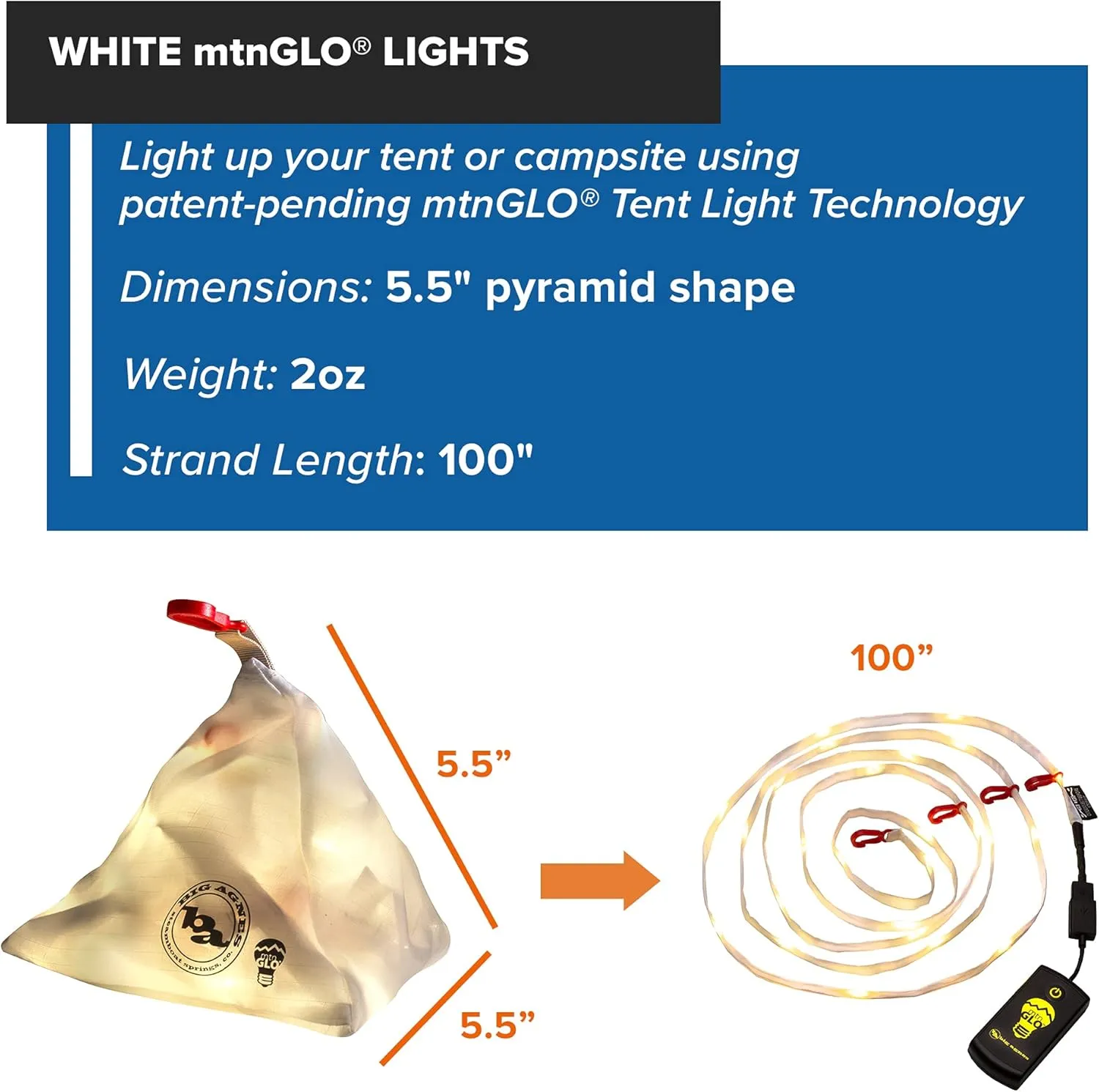 Big Agnes mtnGLO LED Tent & Camping Lights, White, One Size