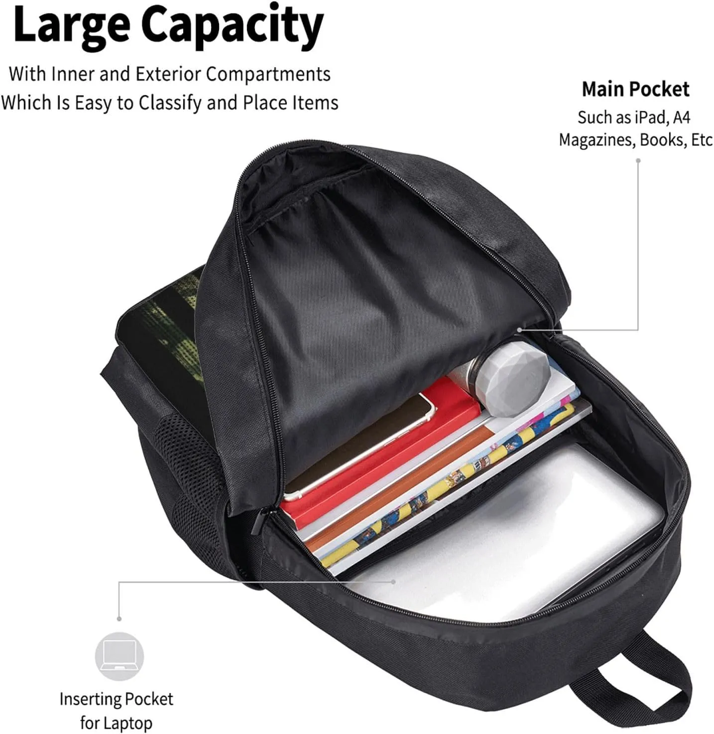Big Capacity Backpack, for Deer Camo Camouflage American Flag Hunting Black Anti-Theft Multipurpose Bookbag, Casual College Daypack, Camping Outdoor Backpack, Business Computer Bag