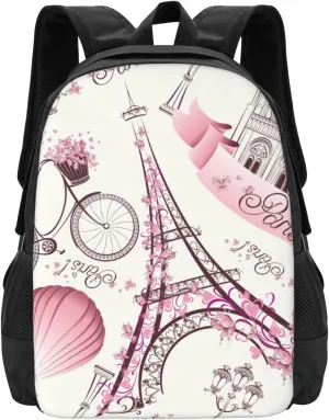 Big Capacity Rucksacks, for Pink Paris Eiffel Tower Anti-Theft Multipurpose Bookbag with Shoulder Straps, Shoulder Book Bags, Travel Hiking Daypack Laptop Backpack