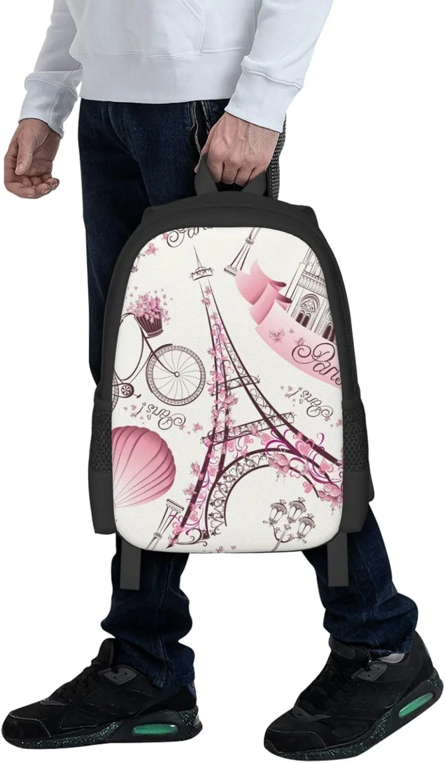 Big Capacity Rucksacks, for Pink Paris Eiffel Tower Anti-Theft Multipurpose Bookbag with Shoulder Straps, Shoulder Book Bags, Travel Hiking Daypack Laptop Backpack