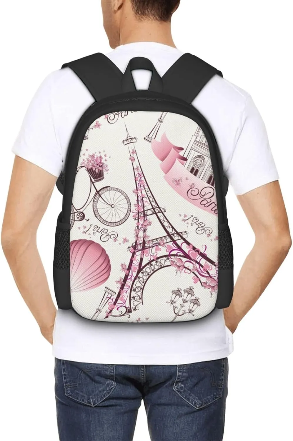 Big Capacity Rucksacks, for Pink Paris Eiffel Tower Anti-Theft Multipurpose Bookbag with Shoulder Straps, Shoulder Book Bags, Travel Hiking Daypack Laptop Backpack