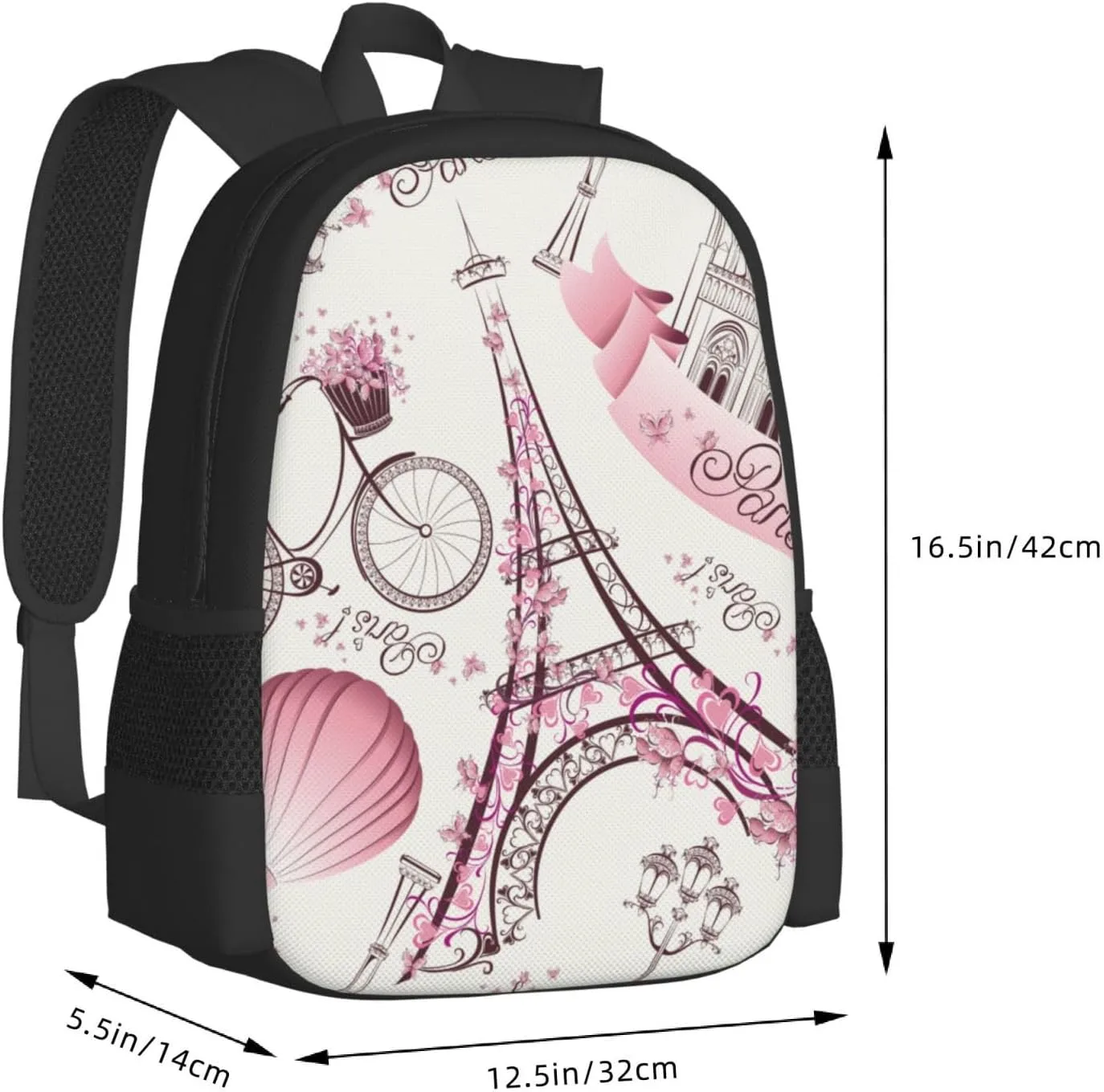 Big Capacity Rucksacks, for Pink Paris Eiffel Tower Anti-Theft Multipurpose Bookbag with Shoulder Straps, Shoulder Book Bags, Travel Hiking Daypack Laptop Backpack