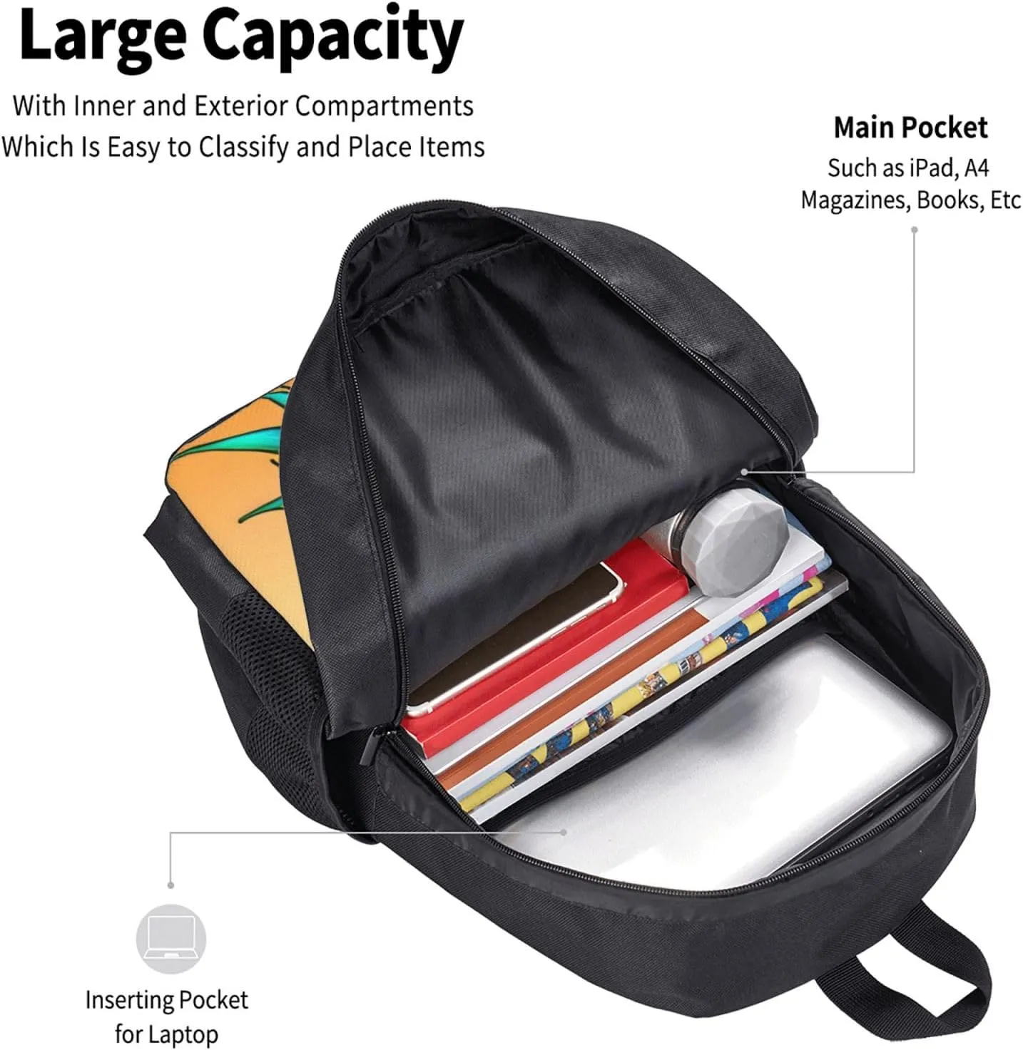 Big Capacity Rucksacks, for Upside Down Pineapple Anti-Theft Multipurpose Bookbag with Shoulder Straps, Daypack Backpack, Camping Outdoor Backpack, Computer Bag