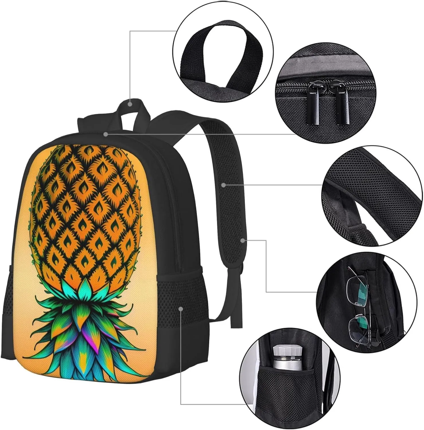 Big Capacity Rucksacks, for Upside Down Pineapple Anti-Theft Multipurpose Bookbag with Shoulder Straps, Daypack Backpack, Camping Outdoor Backpack, Computer Bag
