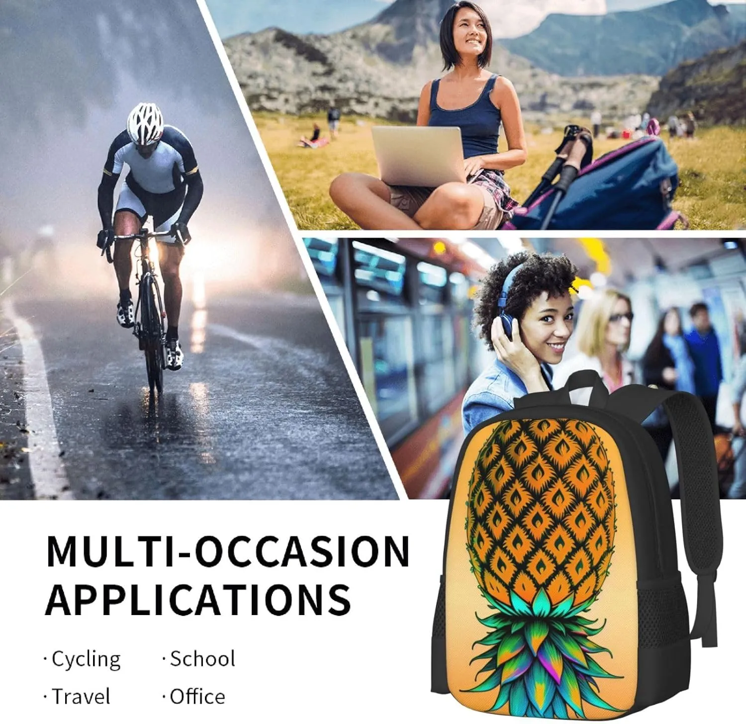 Big Capacity Rucksacks, for Upside Down Pineapple Anti-Theft Multipurpose Bookbag with Shoulder Straps, Daypack Backpack, Camping Outdoor Backpack, Computer Bag