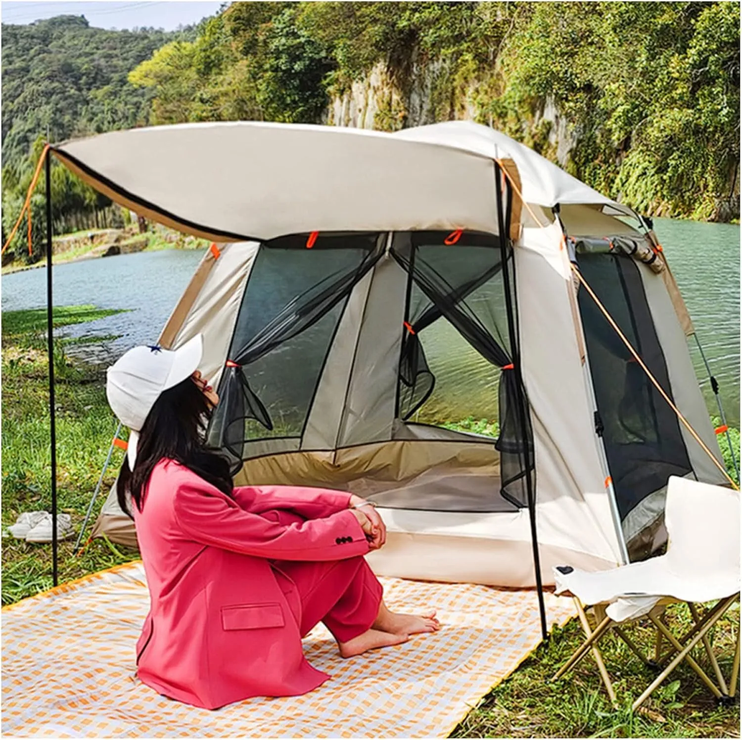 Big Tent 4 Man Double Doors and Four Windows,Waterproof Hiking Tent Practical and Lightweight Basic Tent for Camping