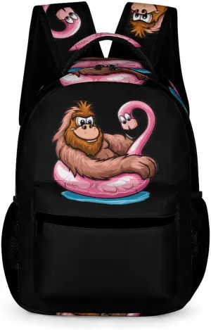 Bigfoot Sasquatch Pool Party Flamingo Travel Backpack Cute Laptop Bag Aesthetic Campus Backpack Casual Daypack