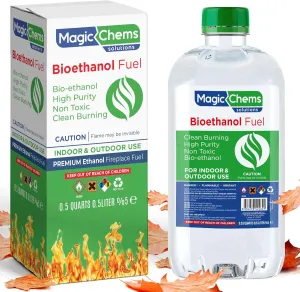 Bioethanol Fuel Tabletop Firepit (1 x 0.5Lt) for Tabletop Fireplaces, Stoves and Burners, Bioethanol Fuel for Fireplaces and Fire Pits (1 Pack 1/2 Quart)
