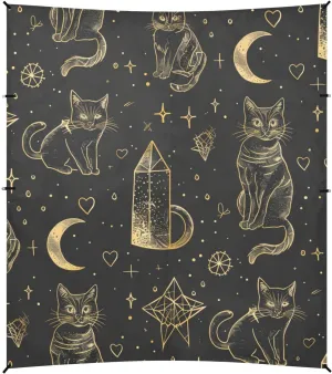 Black and Gold Goth Tarot Cat Foldable Beach Tent UPF50  Lightweight Large Sun Shelter Includes Sand Shovel, Sandbags, Stability Poles for Family Travel