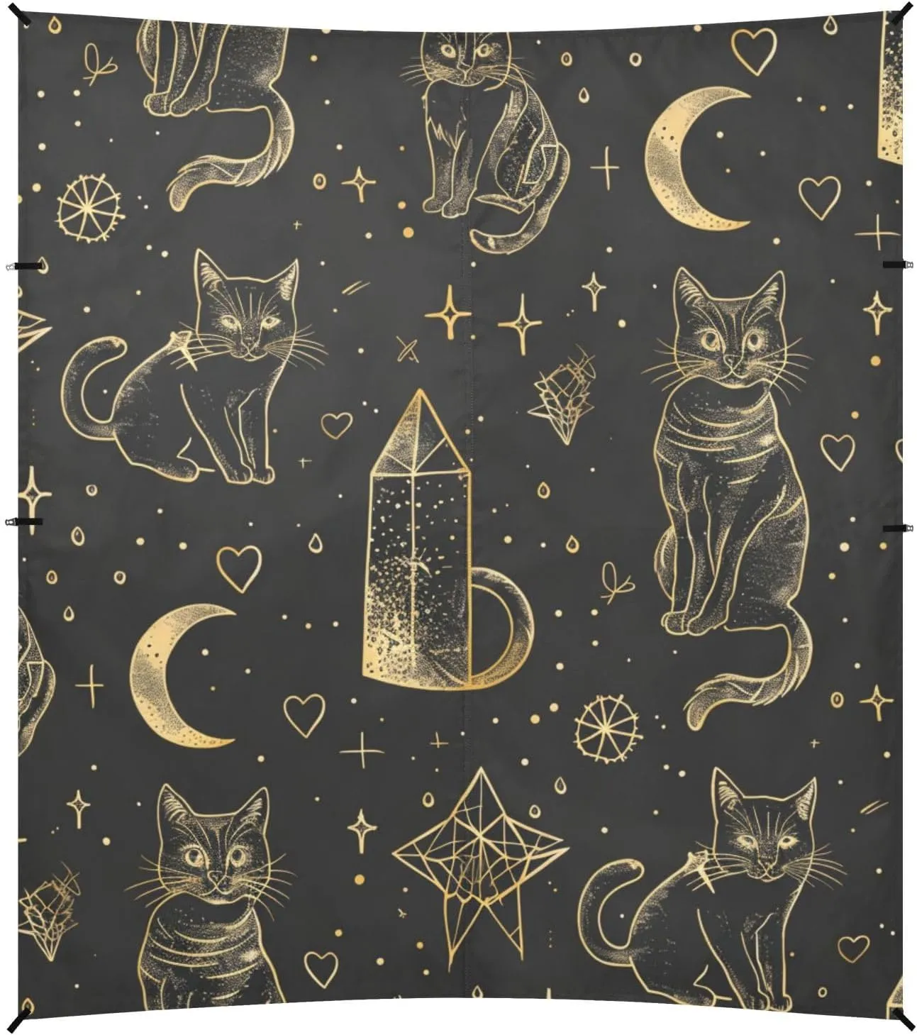 Black and Gold Goth Tarot Cat Foldable Beach Tent UPF50  Lightweight Large Sun Shelter Includes Sand Shovel, Sandbags, Stability Poles for Family Travel