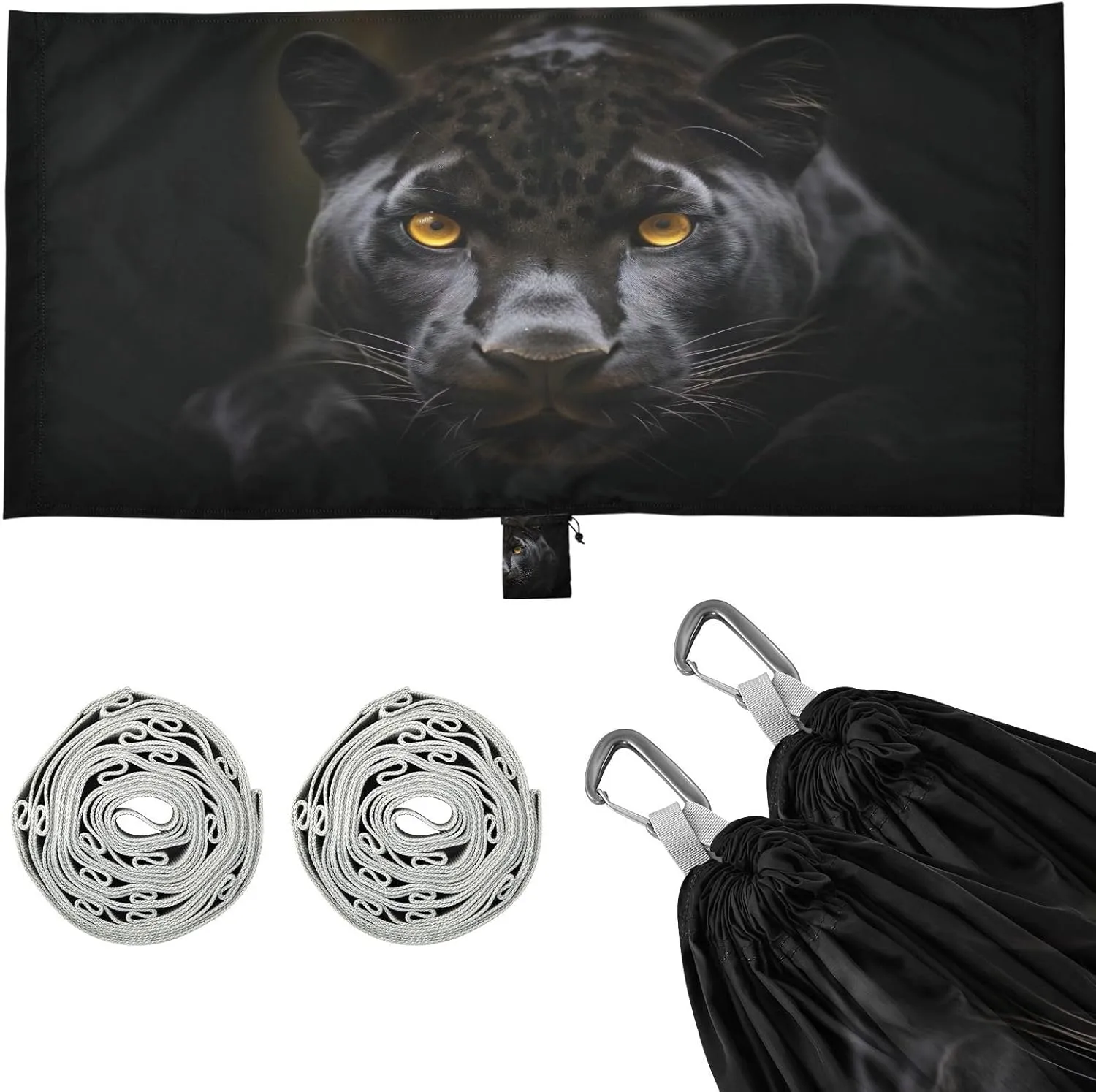 Black Panther Camping Hammock, 330 lbs with 2 Tree Straps, Carry Bag, Single Portable Hammock for Outdoor/Indoor, Hiking, Beach, Backpacking, Travel