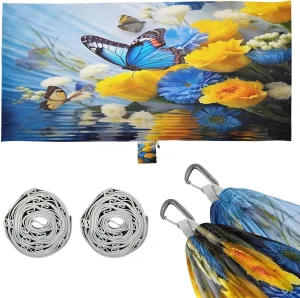 Blue & Yellow Flowers Camping Hammock, 330 lbs with 2 Tree Straps, Carry Bag, Single Portable Hammock for Outdoor/Indoor, Hiking, Beach, Backpacking, Travel