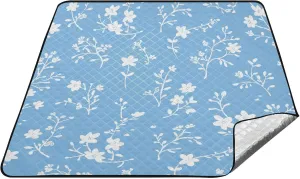 Blue and White Romantic Flowers Waterproof Picnic Blanket Portable Picnic Camping Floor Mat for Ground Summer Gift Manta para Picnic y Playa