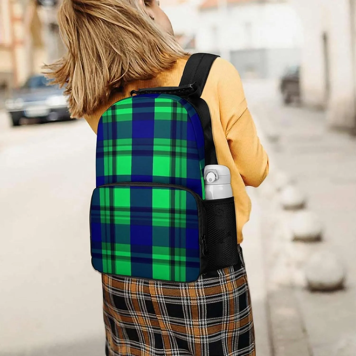 Blue Green Scottish Tartan Plaid Rucksacks Lightweight Multipurpose Anti-Theft Shoulder Bag Big Capacity Laptop Book Bag Rucksack With Padded Straps