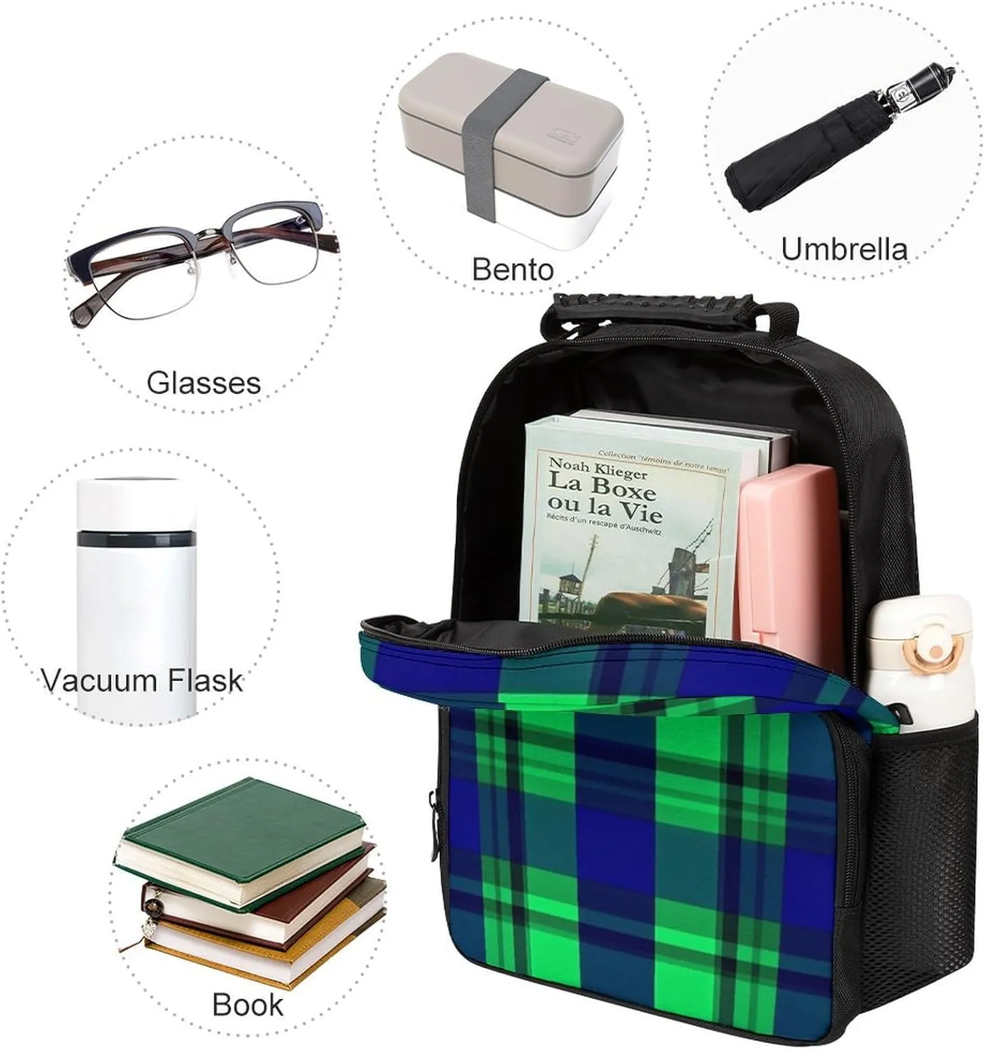 Blue Green Scottish Tartan Plaid Rucksacks Lightweight Multipurpose Anti-Theft Shoulder Bag Big Capacity Laptop Book Bag Rucksack With Padded Straps