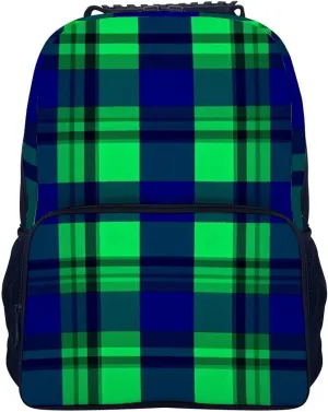 Blue Green Scottish Tartan Plaid Rucksacks Lightweight Multipurpose Anti-Theft Shoulder Bag Big Capacity Laptop Book Bag Rucksack With Padded Straps