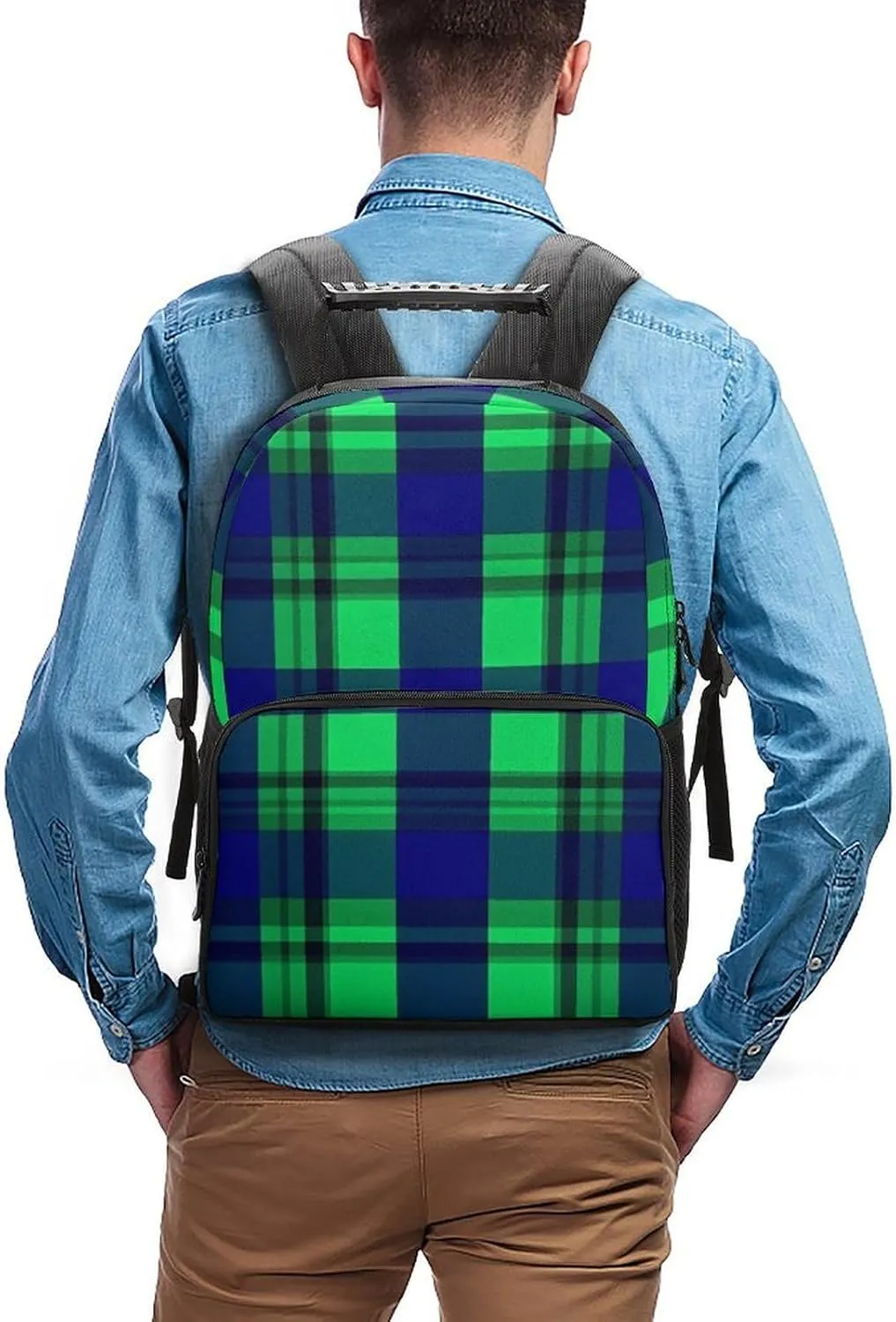 Blue Green Scottish Tartan Plaid Rucksacks Lightweight Multipurpose Anti-Theft Shoulder Bag Big Capacity Laptop Book Bag Rucksack With Padded Straps