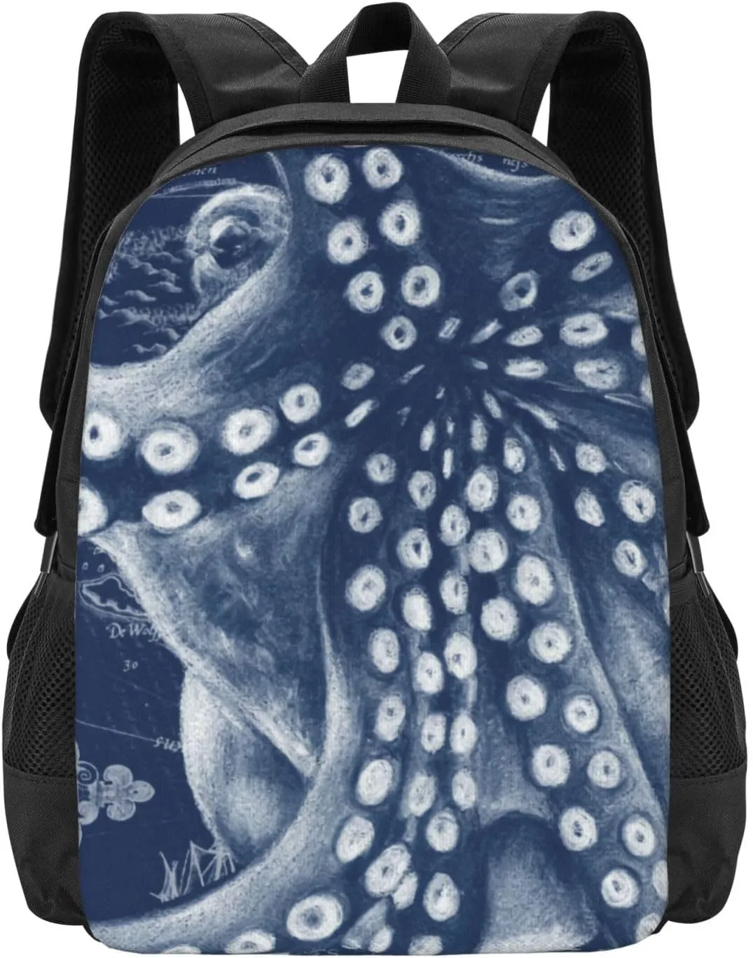 Blue Octopus Vintage Map Chic Lightweight Packable Backpack Travel Casual Hiking Daypack Foldable Backpack For Men Women
