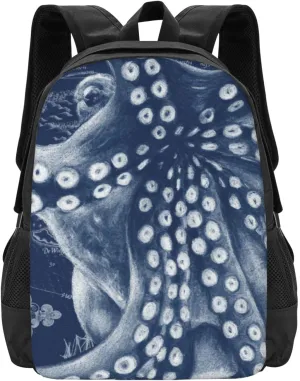 Blue Octopus Vintage Map Chic Lightweight Packable Backpack Travel Casual Hiking Daypack Foldable Backpack For Men Women