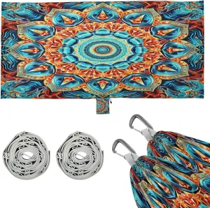 Blue Orange Mandala Camping Hammock, 330 lbs with 2 Tree Straps, Carry Bag, Single Portable Hammock for Outdoor/Indoor, Hiking, Beach, Backpacking, Travel
