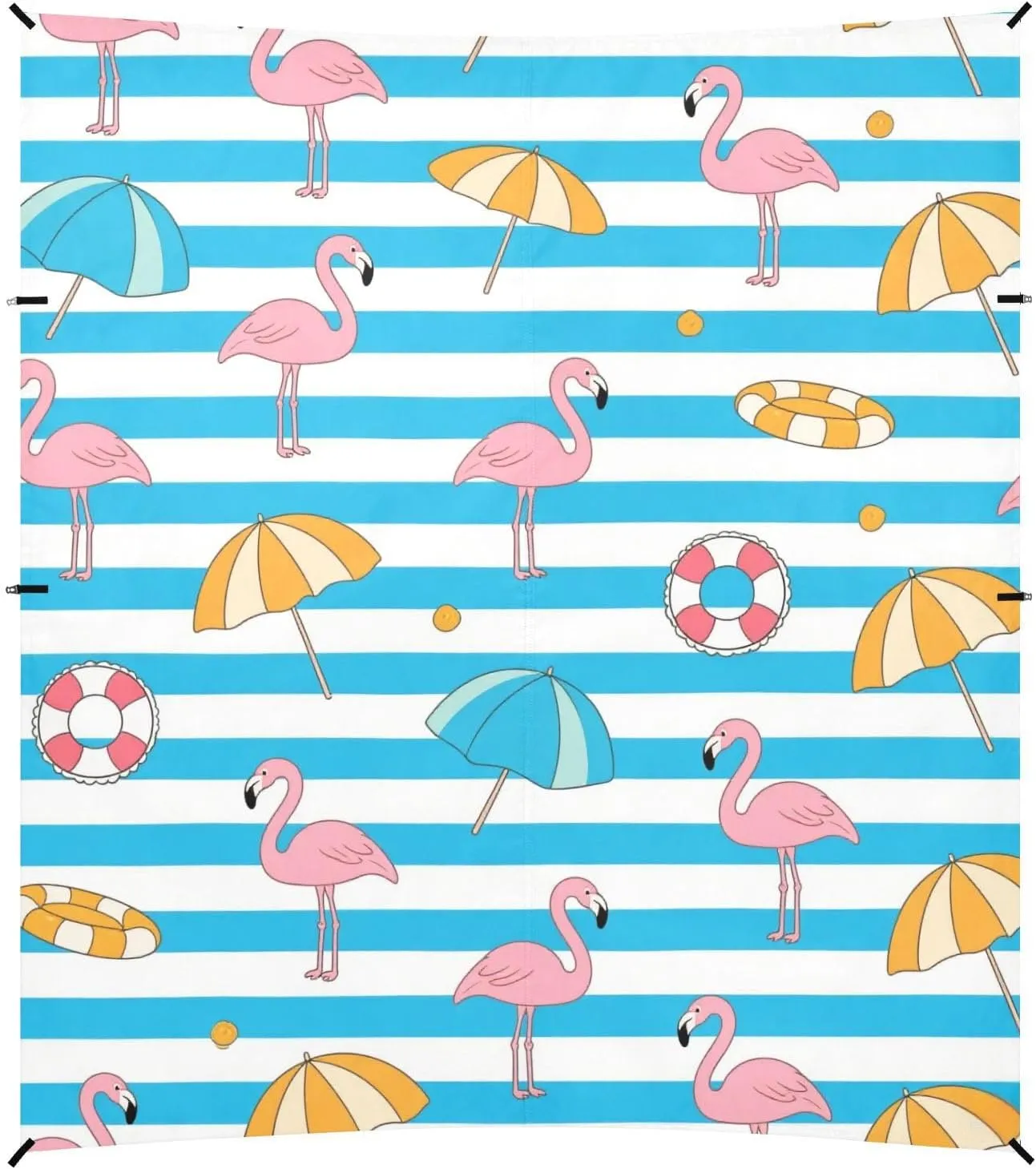 Blue White Striped Summer Flamingo Beach Tent UPF50 Lightweight Sun Shelter with Sandbags and Shovel for Camping, Picnics, Backyard