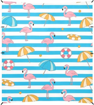 Blue White Striped Summer Flamingo Beach Tent UPF50 Lightweight Sun Shelter with Sandbags and Shovel for Camping, Picnics, Backyard