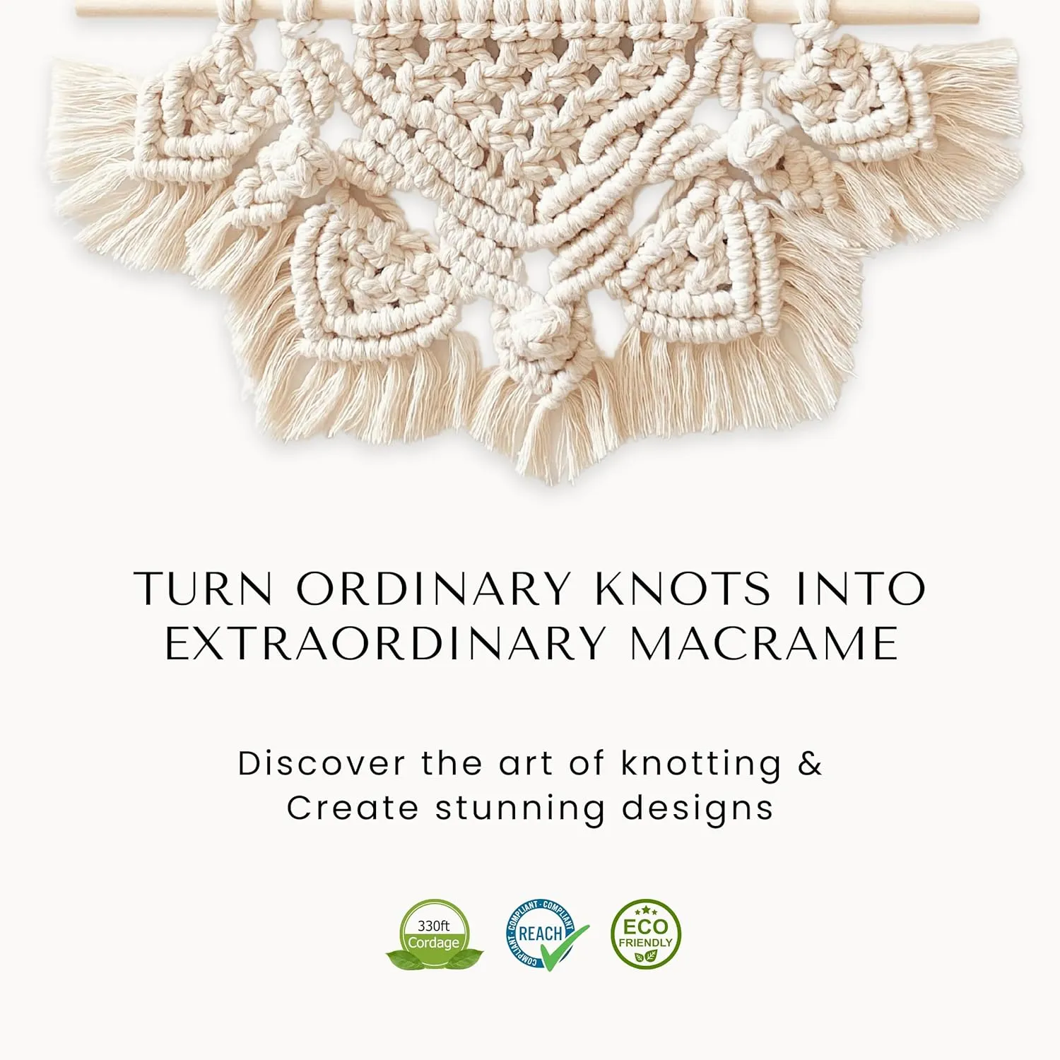 BOCHIKNOT Macrame Cord 4mm - Cotton Cord for Knotting - Macrame Rope Supplies in 3mm, 4mm, 5mm for Crafts, Wall Hangings, Plant Hangers (240yds, Buttermilk)