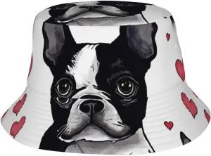 Boston Terrier Dog Sun Bucket Hats for Men Women UPF 50  Beach Hats Packable Sun Hat Summer Fisherman Cap Black