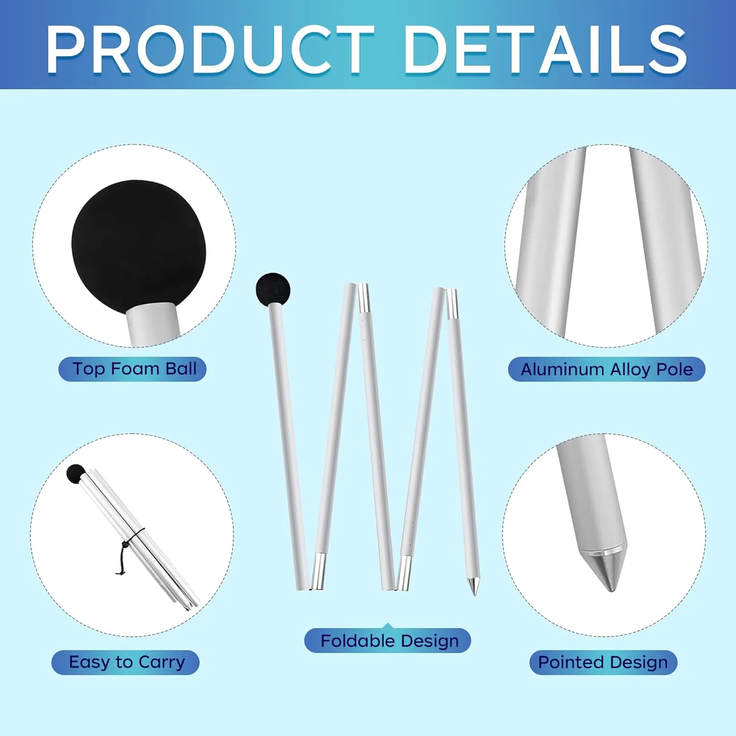 BOTINDO Tent Poles Replacement, Canopy Poles for Beach Accessories 6.5 Feet Beach Tent Canopy Extra Poles for Camping, Hiking, Backpacking, Parties (4)