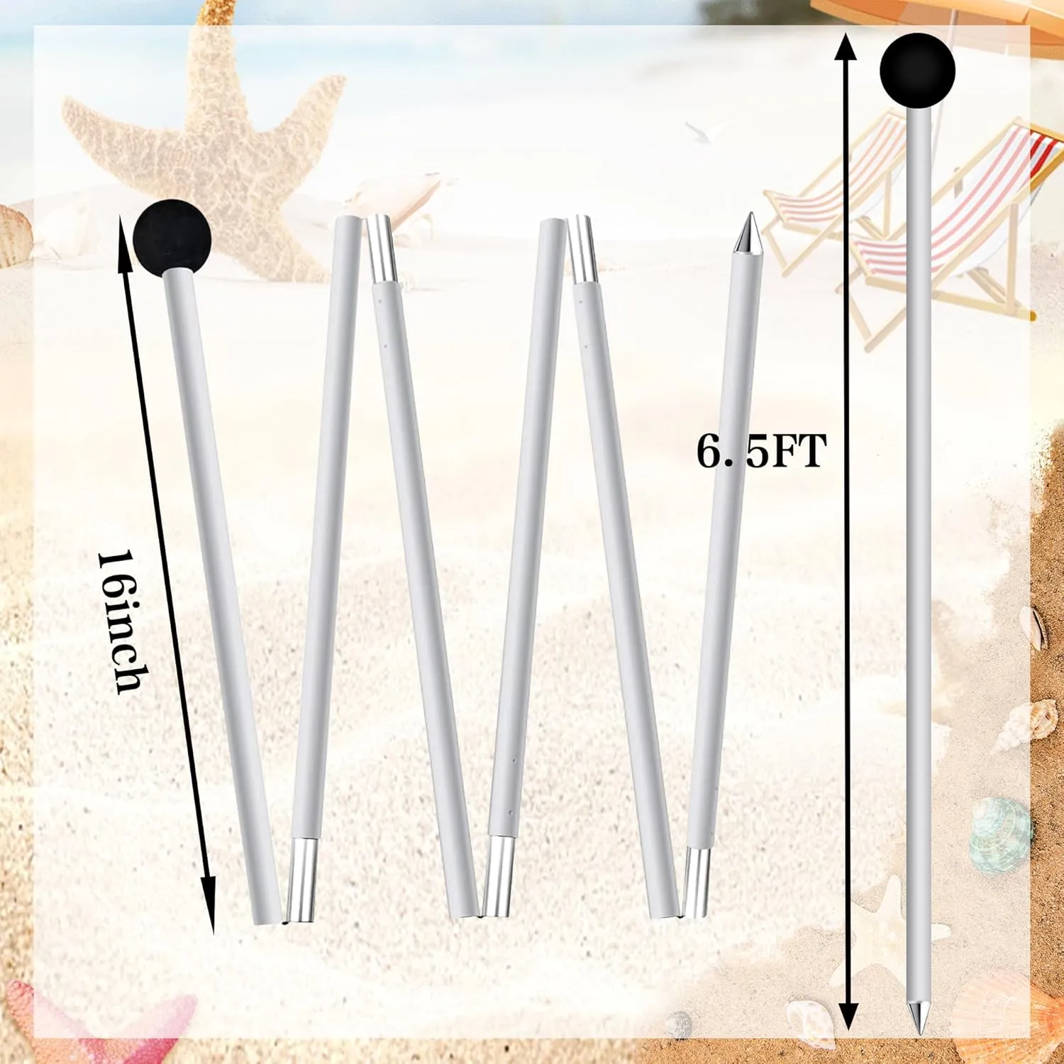 BOTINDO Tent Poles Replacement, Canopy Poles for Beach Accessories 6.5 Feet Beach Tent Canopy Extra Poles for Camping, Hiking, Backpacking, Parties (4)