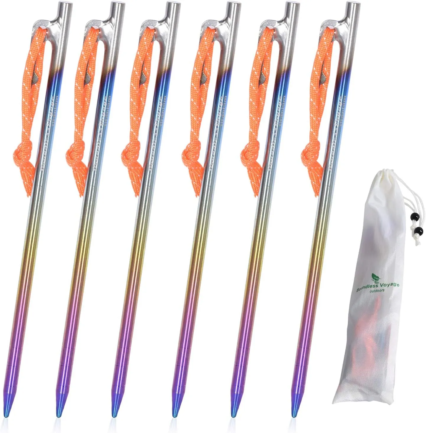 Boundless Voyage 6pcs Titanium Alloy Tent Pegs Outdoor Camping Awning Tent Stakes Lightweight Tent Nail 24CM-Ti4013P