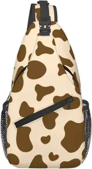 Brown Cow Print Crossbody Sling Backpack Sling Bag Adjustable Chest Shoulder Daypack For Women Men